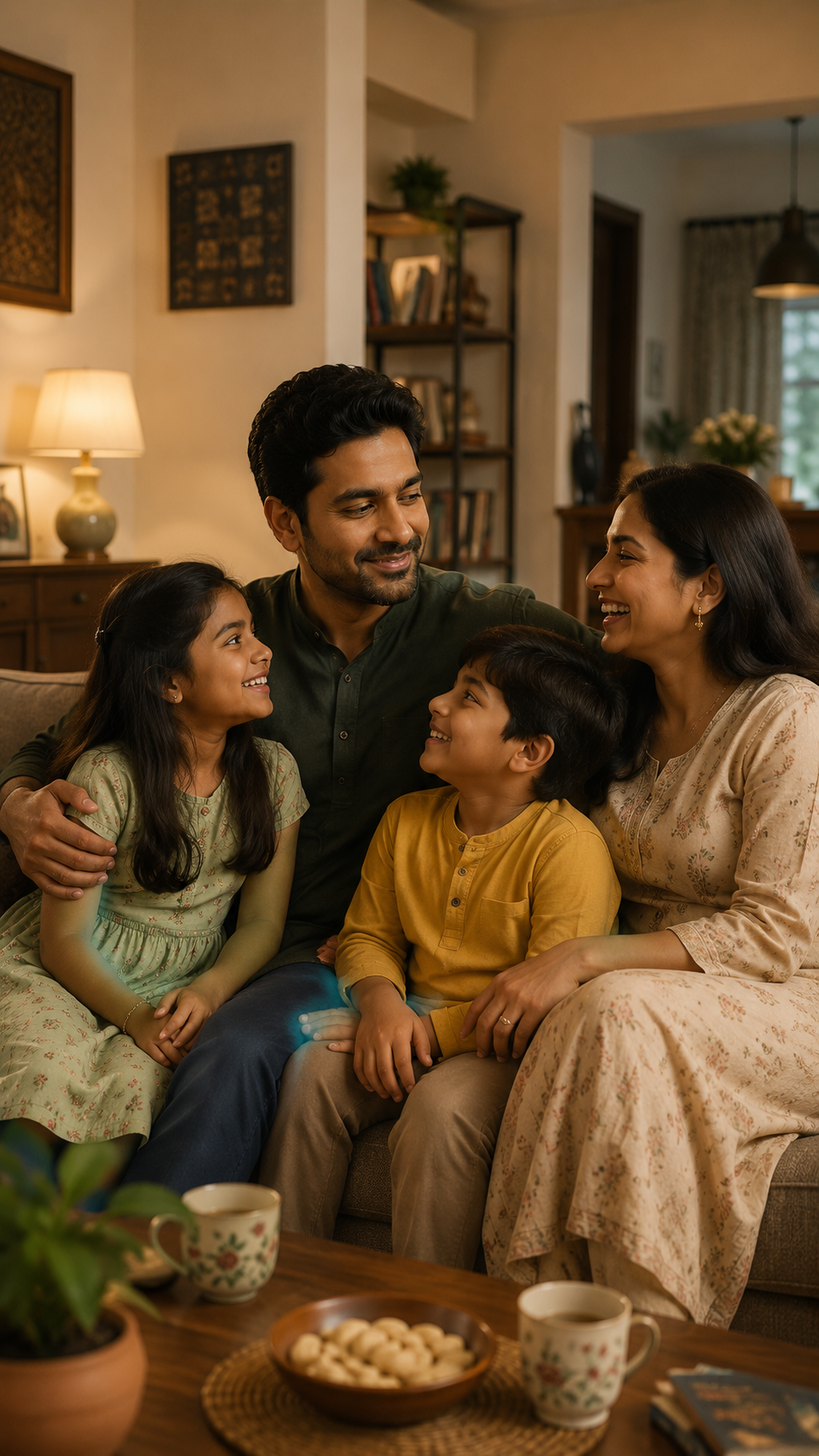 The same person at home with family — warmth, connection, no laptop in sight